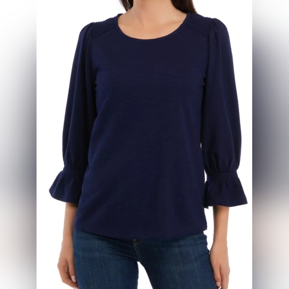 Crown & Ivy Women's 3/4 Sleeve Smocked T-Shirt Sz XS-NWT - Picture 1 of 6